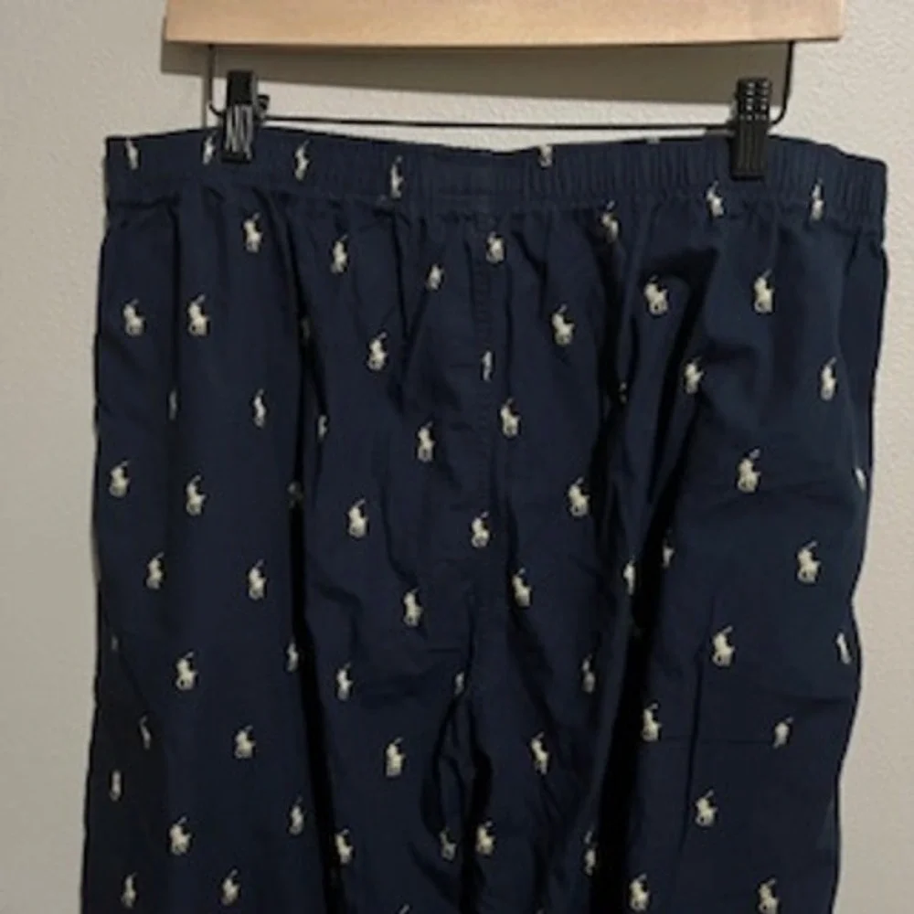 Polo Ralph Lauren Mens Pajama Pants XL Navy Blue Tan Pony‎ Logo Cotton Lounge